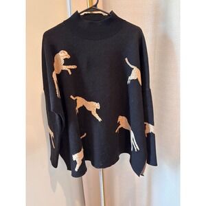 Entro Womens Black Cheetah Leopard Print Mock Neck Oversized Sweater T19499 M